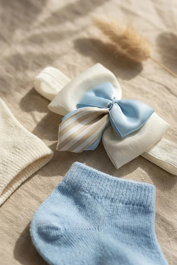 Детский комплект носков с бантом и банданой Babydonat, Blue & White — фото 2