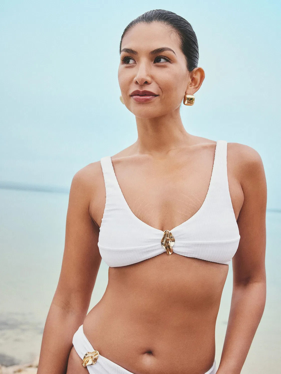 Топ бикини White Rib Hardware Crop Next, белый