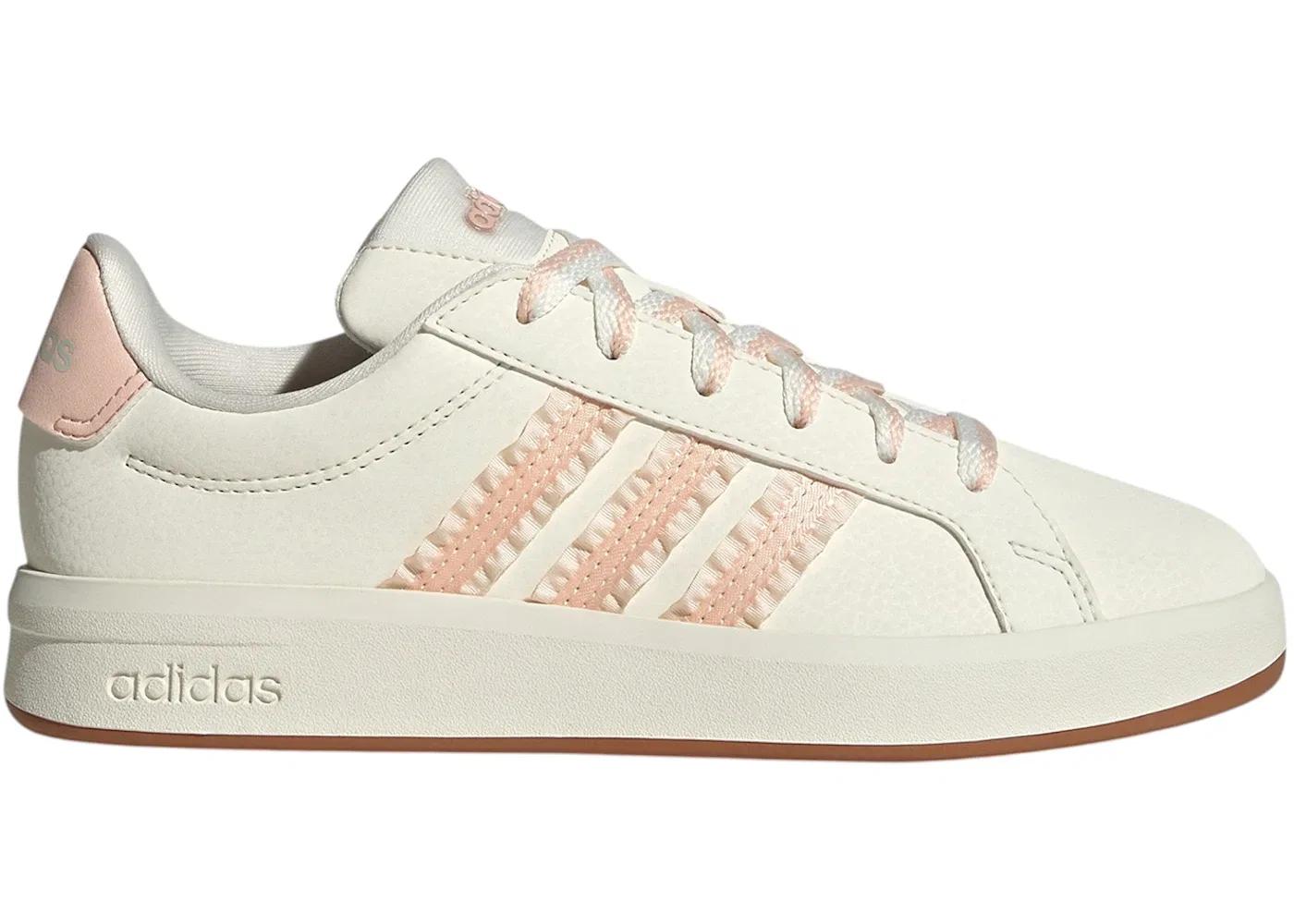 Детские кроссовки с длинным шнурком Adidas Grand Court 3.0, Core White/Blush Pink/Gum
