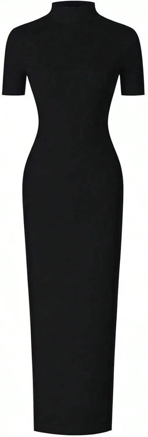 Женское элегантное облегающее платье Bodycon с разрезом, Black — фото 4