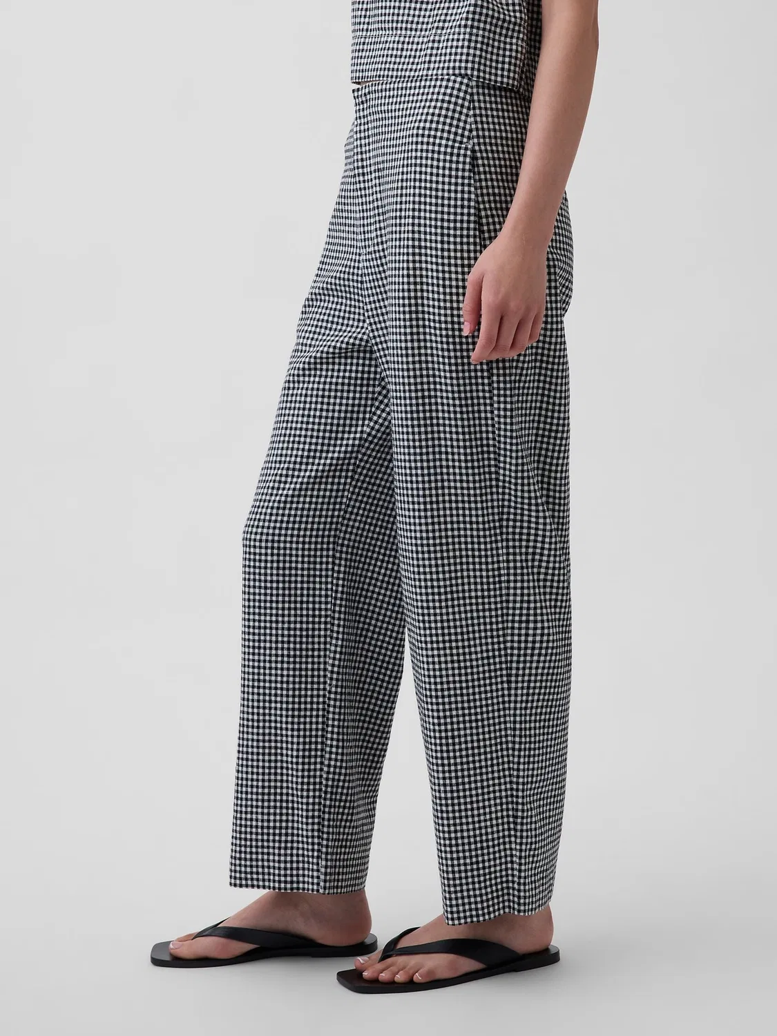 Брюки прямого кроя из льняной смеси Gap Black Check — фото 3