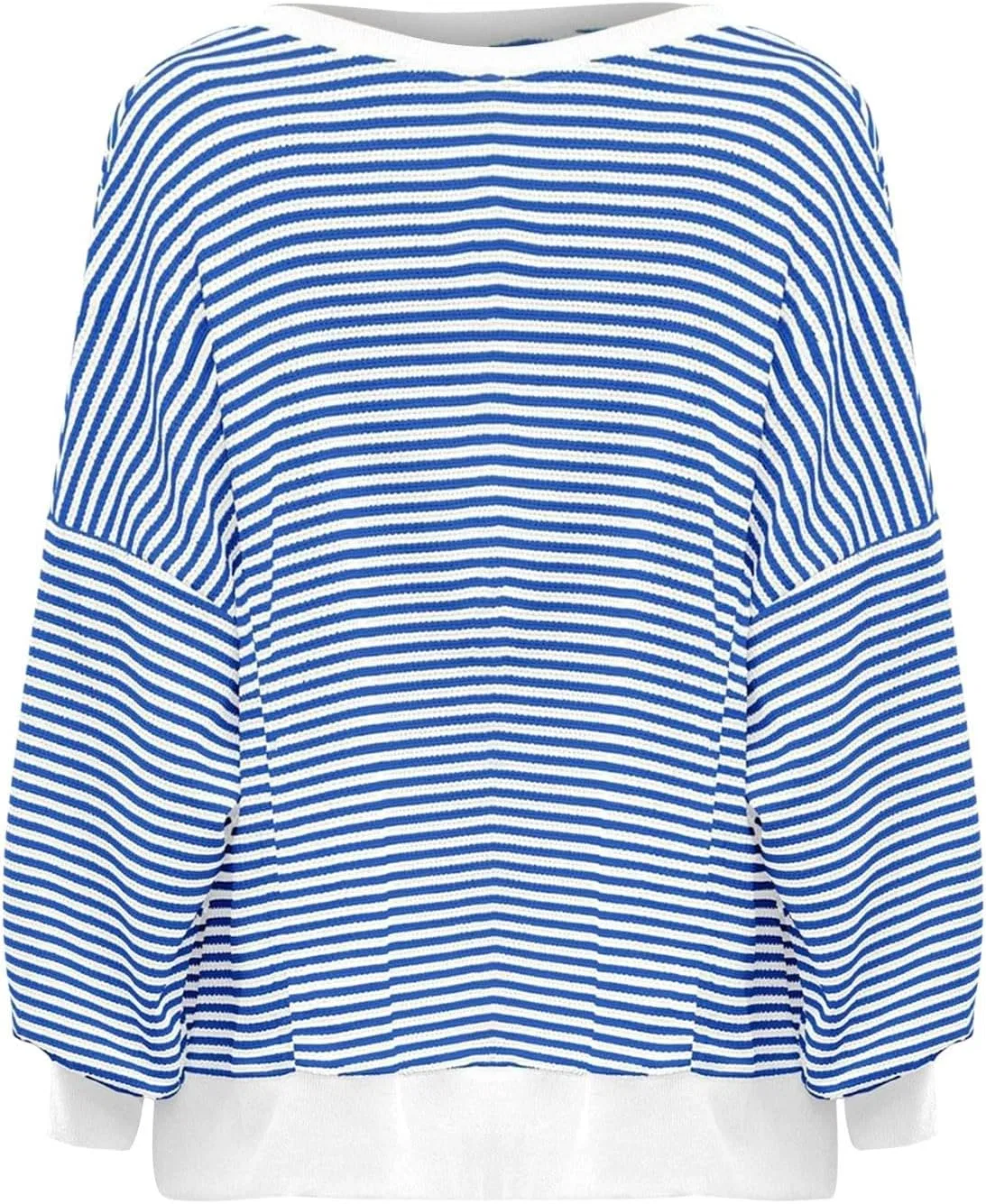 Женский свободный свитшот с принтом, модель Waffle Knit Long Sleeve Crewneck Loose Split Lightweight Fall Pullover Sweater, светло-синий — фото 4