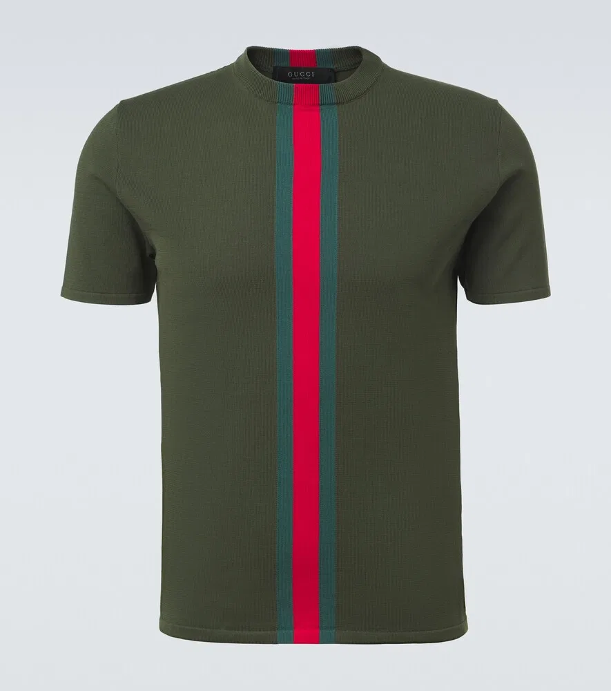 Футболка Gucci Web Stripe, вязаная, 100% хлопок, зеленый