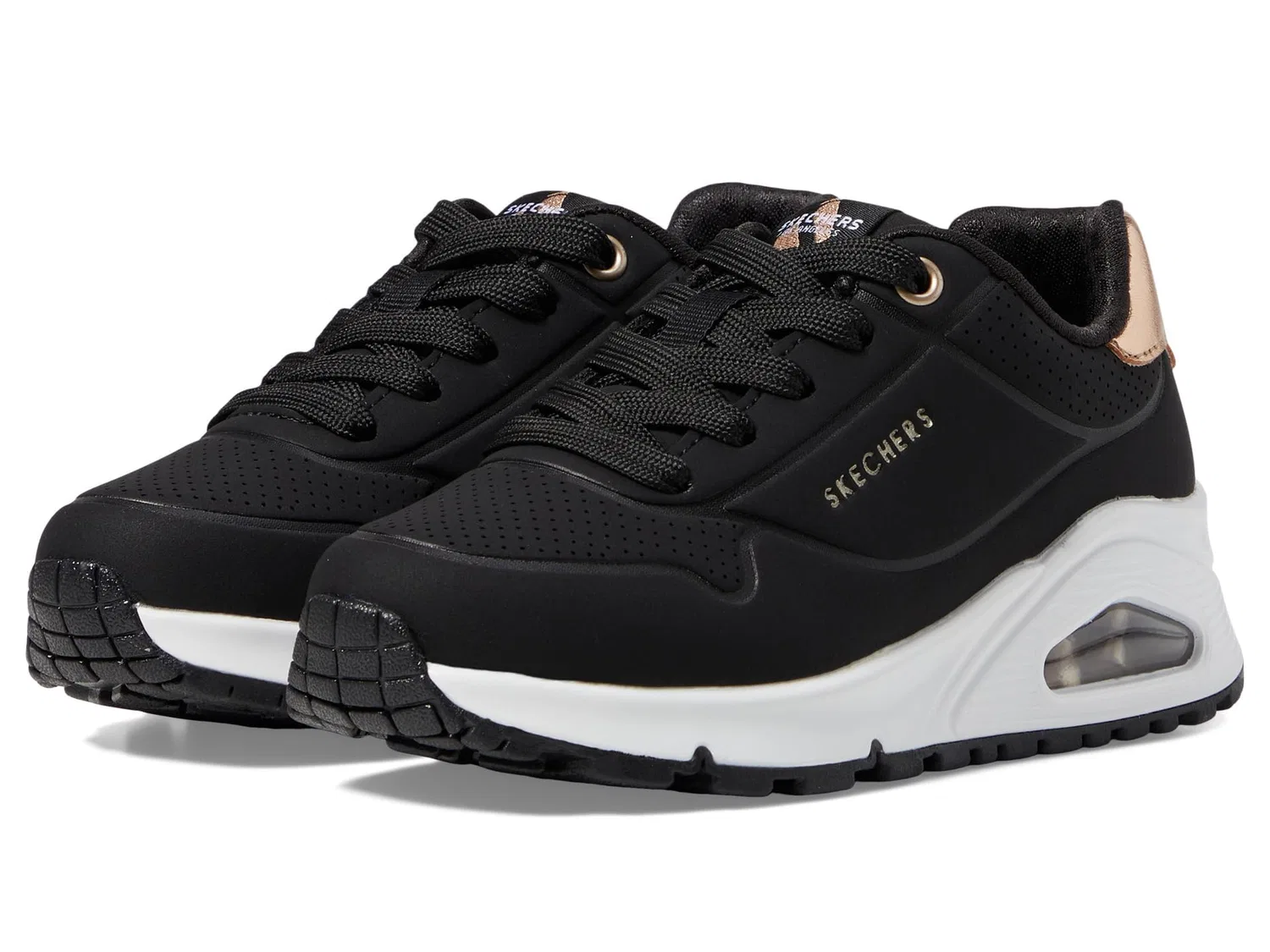 Детские кроссовки для девочек с принтом Uno Gen1 Shimmer Away Skechers, Black Synthetic Trim — фото 2