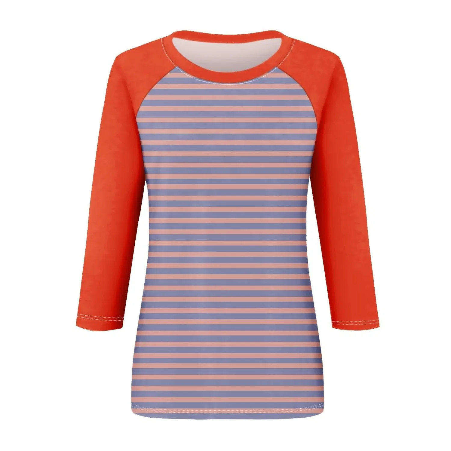 Женская майка с цветочным принтом Floral Print Round Neck Long Sleeve Lace Top, Orange-3 — фото 3