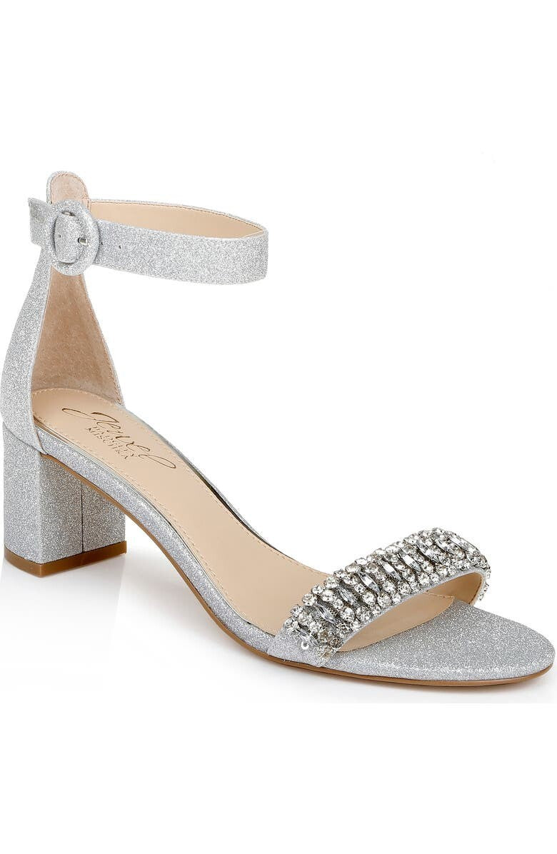 Женские босоножки Badgley Mischka James с блестками, серебристые, блочный каблук, высота 7,5 см, ZPO3597 Jewel Badgley Mischka