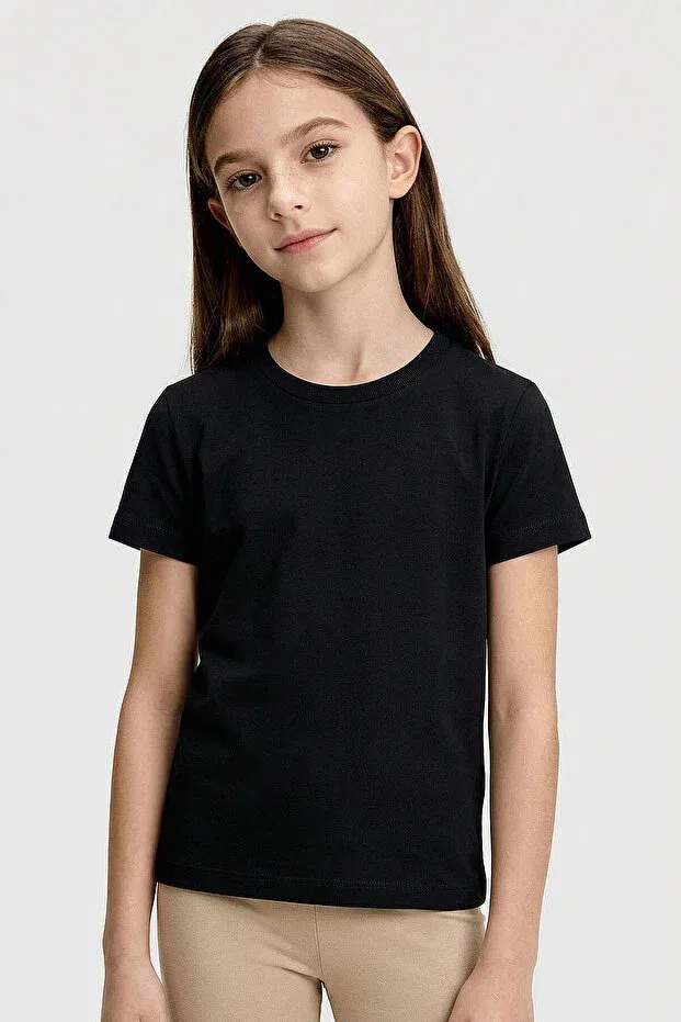 Детская футболка для девочек хлопковая комплект 3 шт Standard Fit Basic O Neck Tommy Life, Black White Beige — фото 3