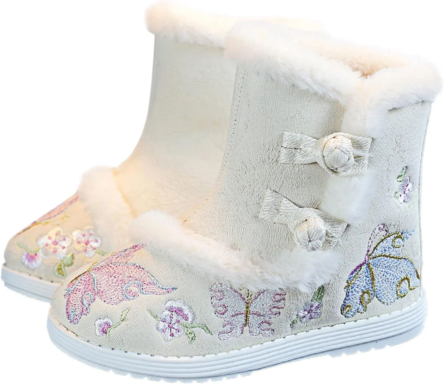 Детские сапоги для девочек с вышивкой Hanfu Shoes Chinese Year Boots, Beige — фото 4