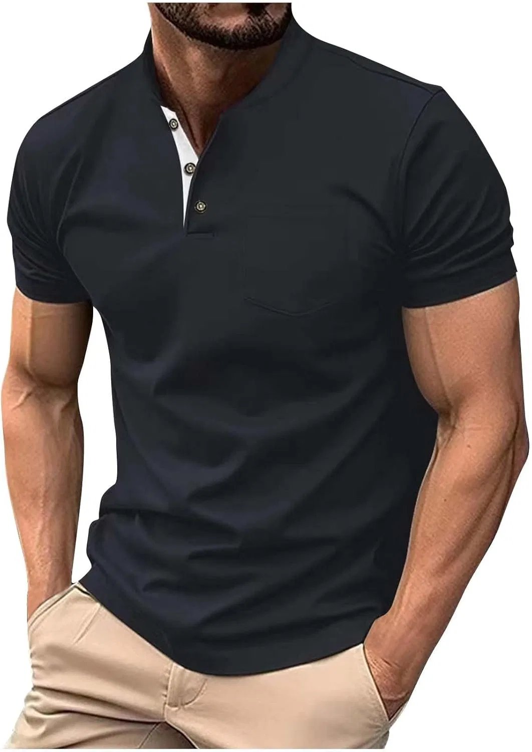 Мужская хенли-футболка с коротким рукавом Quick Dry, Dark Blue