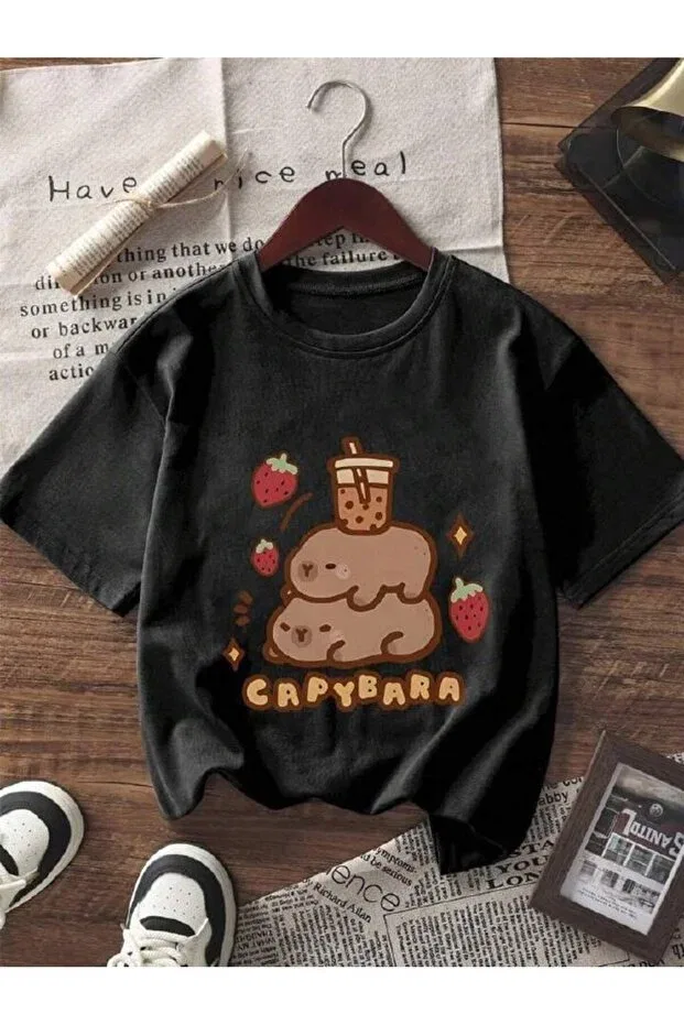 Детский комплект футболок для девочек с принтом Cute Capybara Patterned T-Shirt Genosha, Multicolor — фото 3