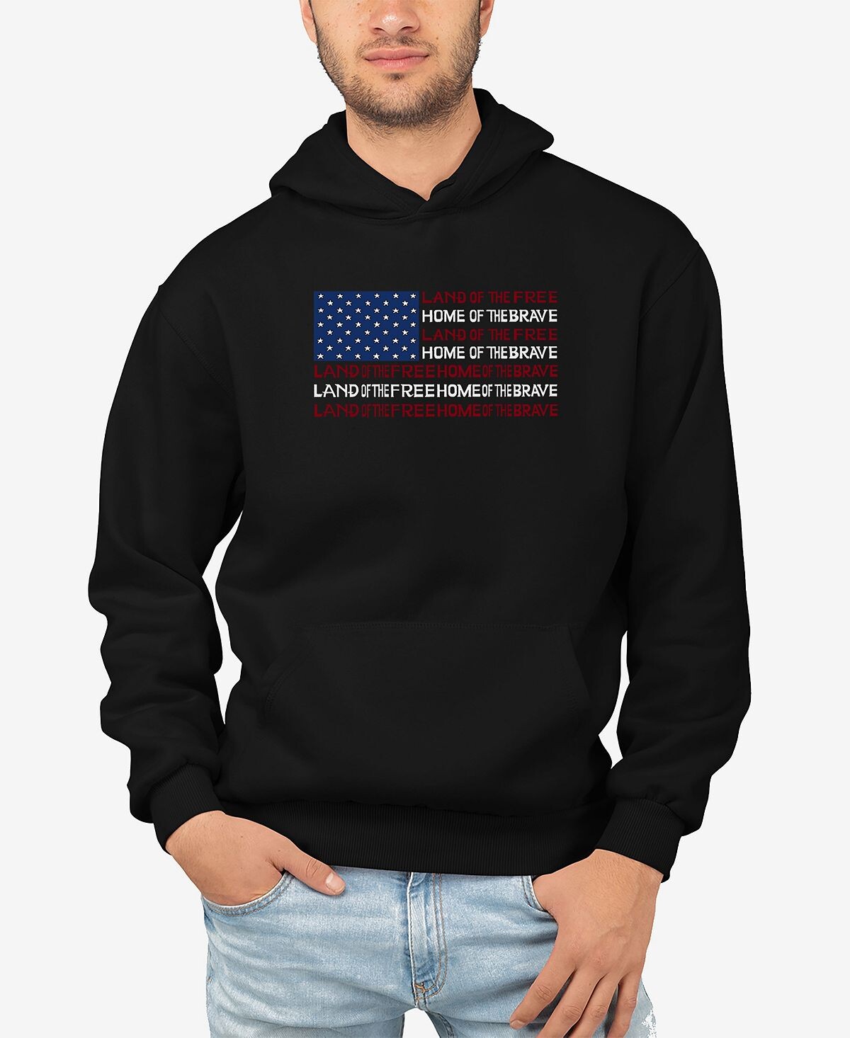 

Мужская толстовка с капюшоном land of the free american flag word art LA Pop Art, черный