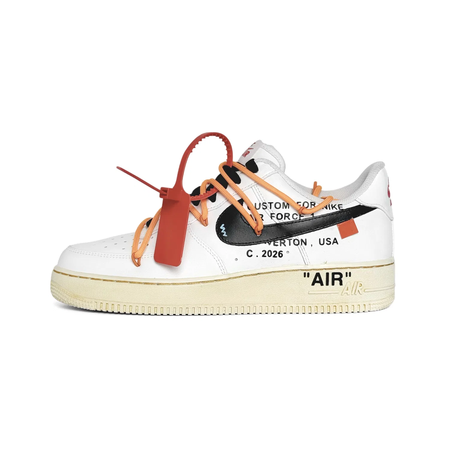 Детские кроссовки-скейтборд низкие Nike Air Force 1, White Black Orange Shoelace