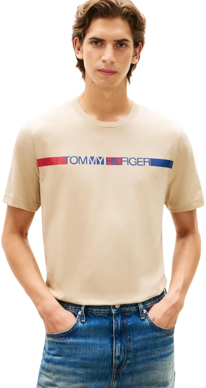 Мужская футболка с коротким рукавом Brand Love Stripe Tee Tommy Hilfiger, Khaki Sandalwood