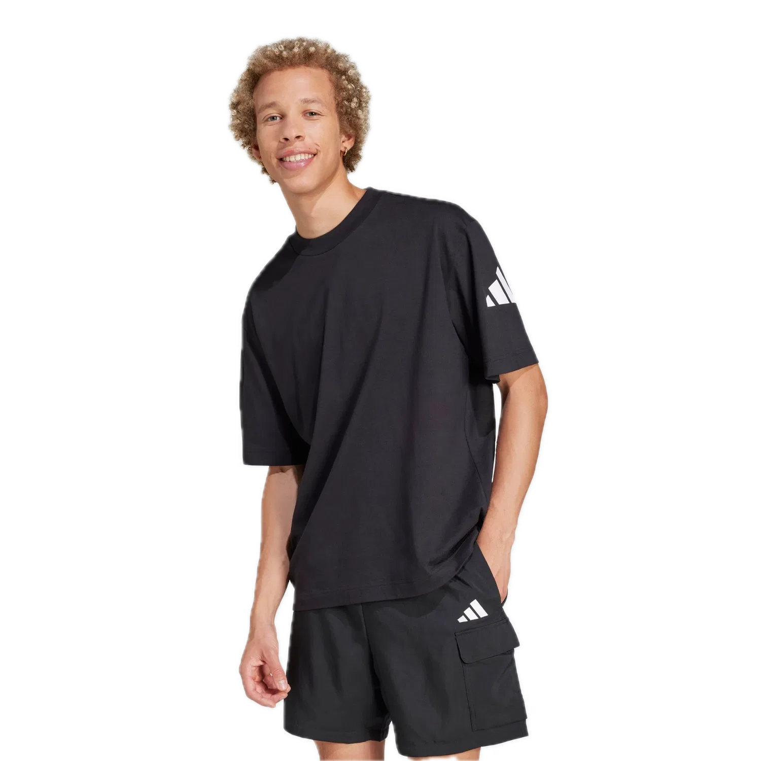 Мужская свободная футболка с тремя полосками Adidas, черный — фото 2