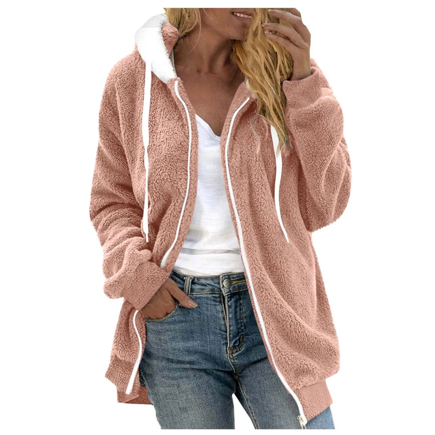 Женское теплое пальто из флиса с капюшоном, Oro Rosa