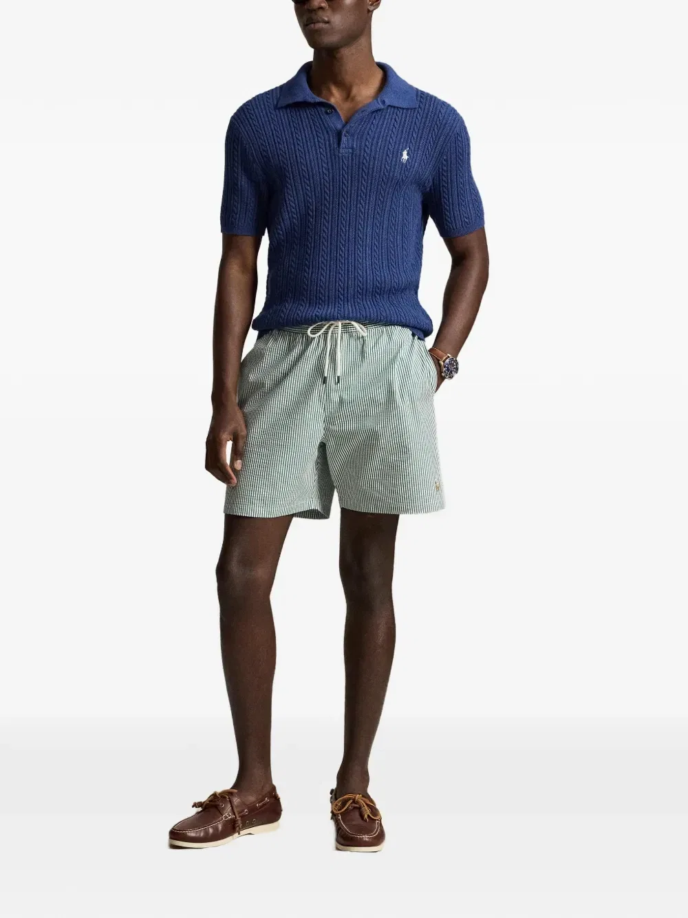 Полосатые плавки-шорты из сирсакера Polo Ralph Lauren, зеленый — фото 2
