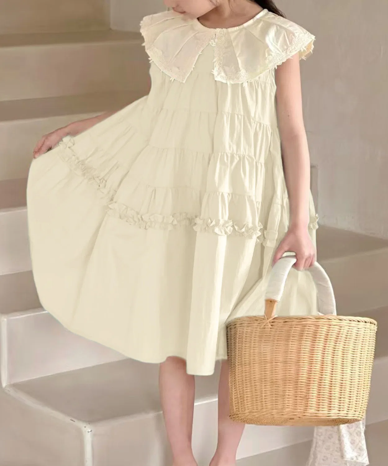 Детское платье без рукавов с рюшами aimoha, Light Beige