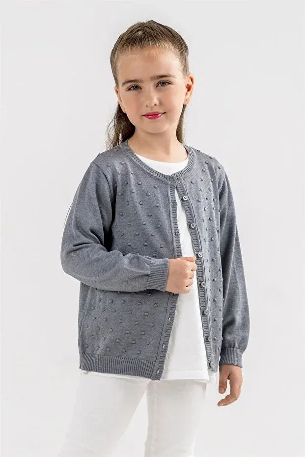 Детский кардиган для девочек с помпонами Minora, Anthracite