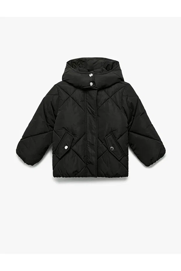 Детское пальто для девочек стеганое с капюшоном Koton, Black