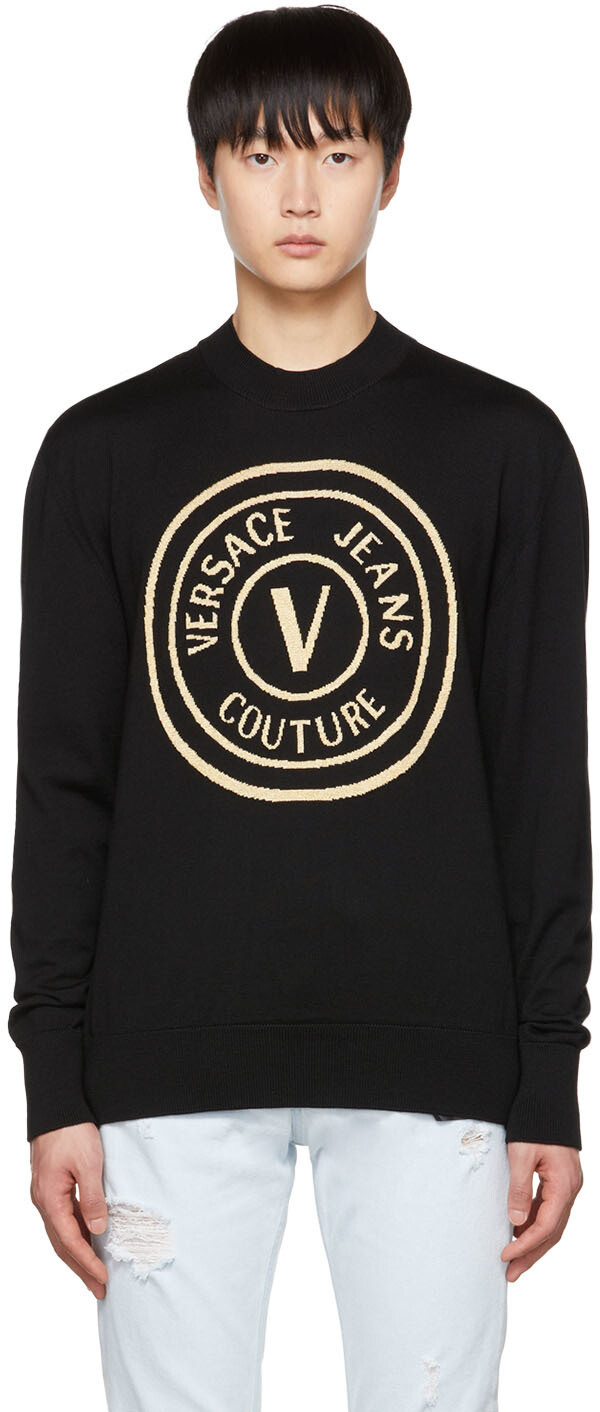 

Черный свитер с V-образной эмблемой Versace Jeans Couture