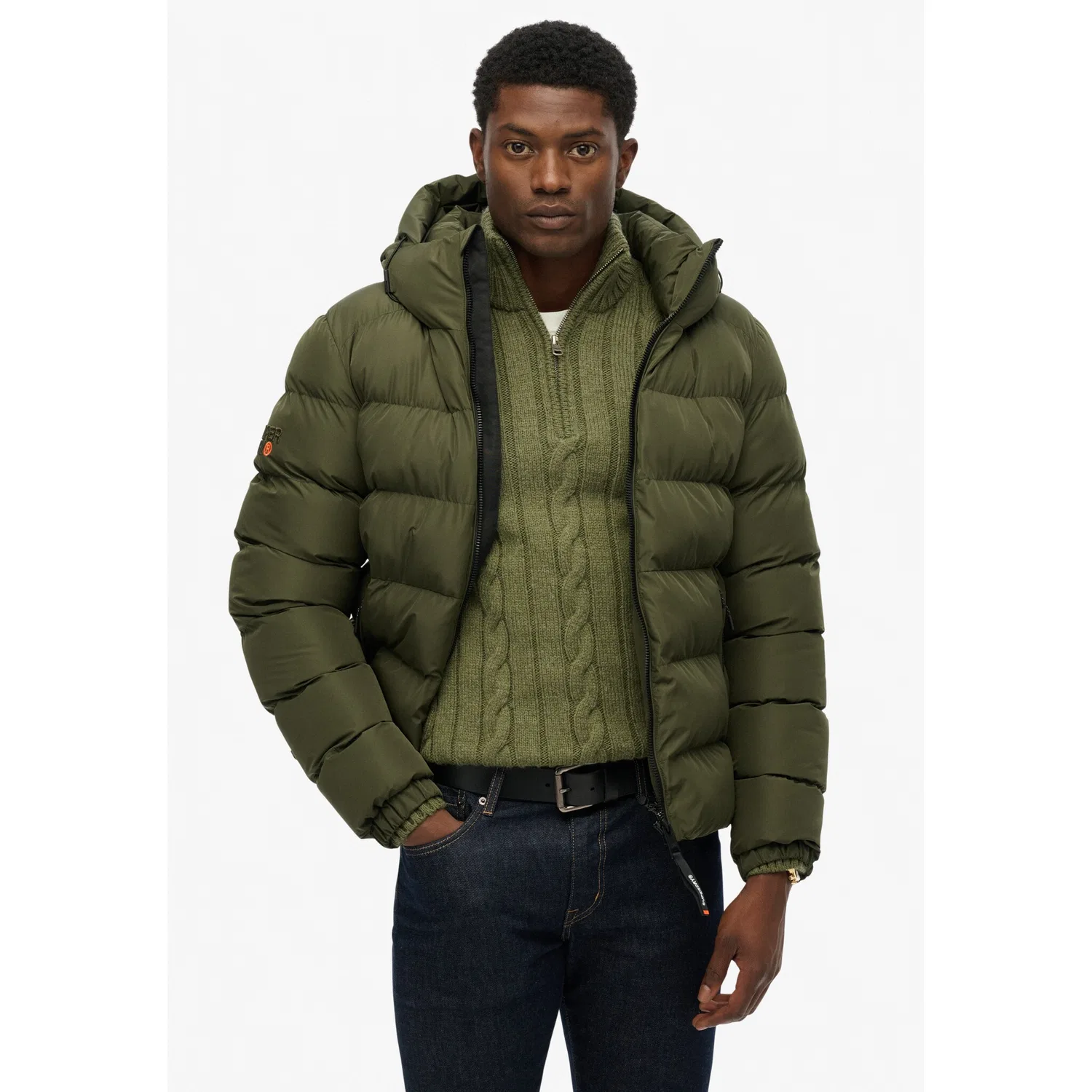 Мужская стеганая куртка с капюшоном Superdry, Army Khaki — фото 2