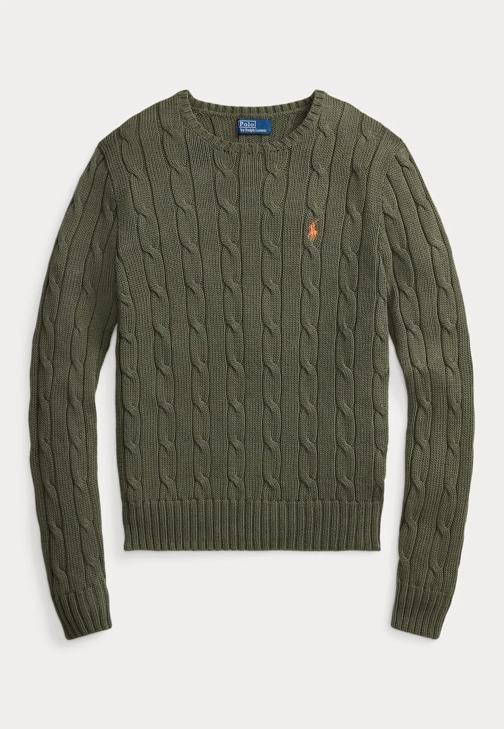 Хлопковый свитер крупной вязки с круглым вырезом - джемпер Polo Ralph Lauren, Dense Olive — фото 4