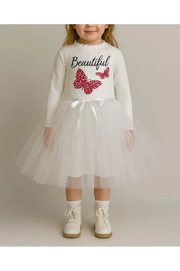 Детское платье для девочек с длинным рукавом Neocotton, Beyaz-Beatiful