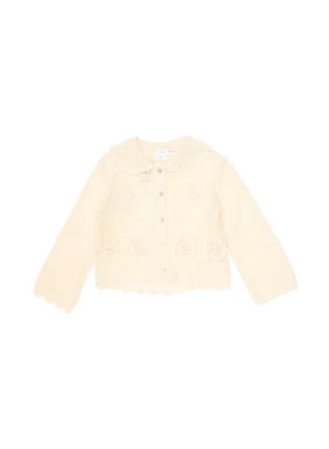 Кардиган с длинным рукавом и ажурными пуговицами Zara, белый — фото 2