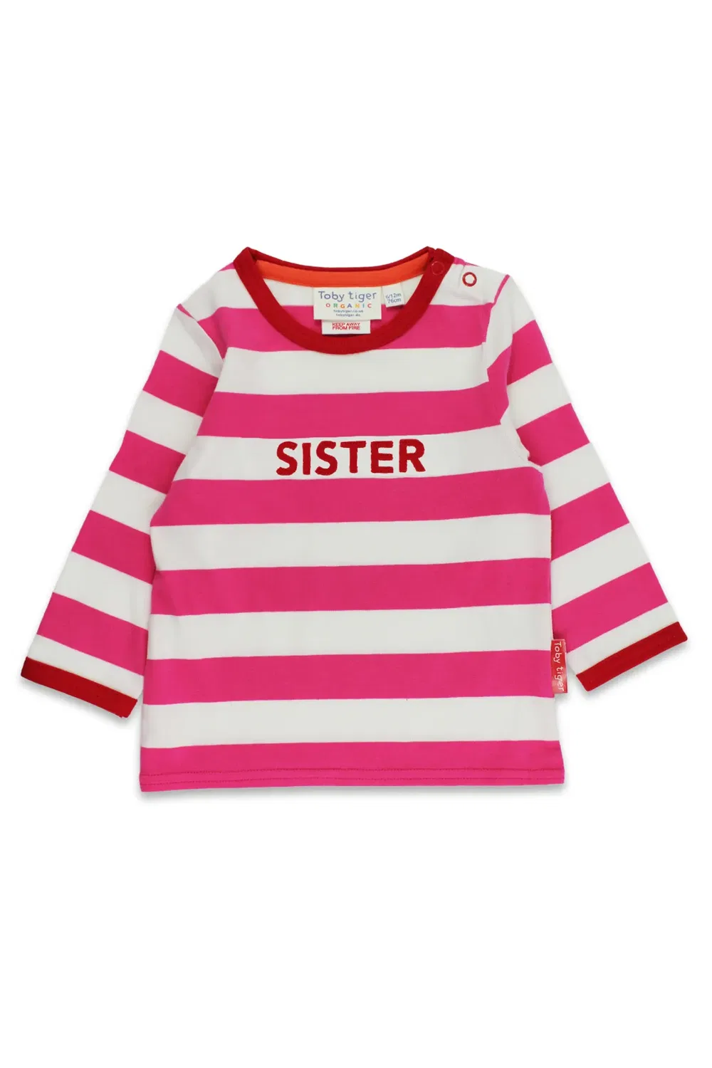 Детская футболка с длинным рукавом Stripe Sister Applique Toby Tiger, Pink