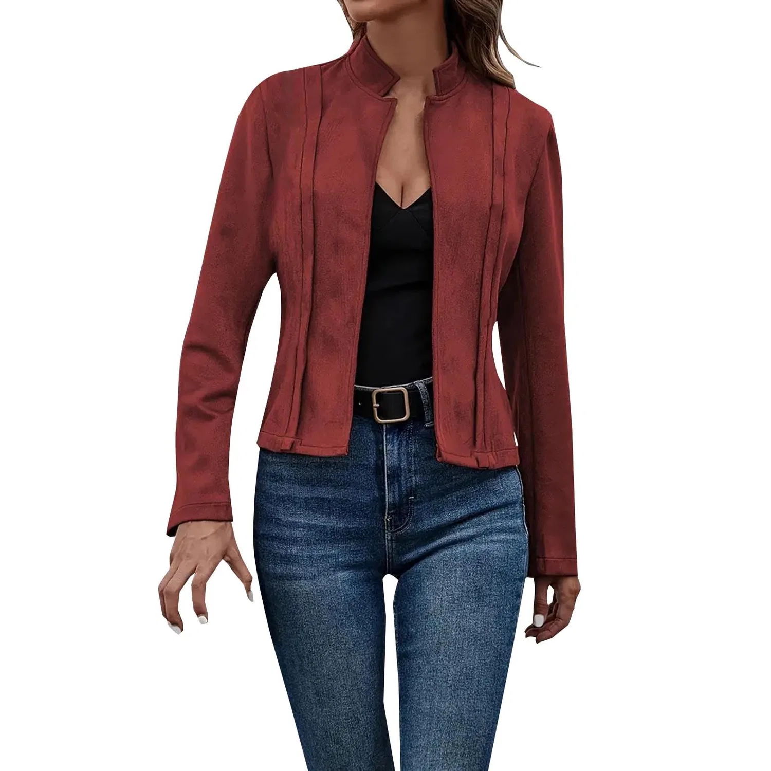 Женский кардиган с рукавом три четверти, осенний, 100 г, Three Quarter Sleeve Cardigan, Red