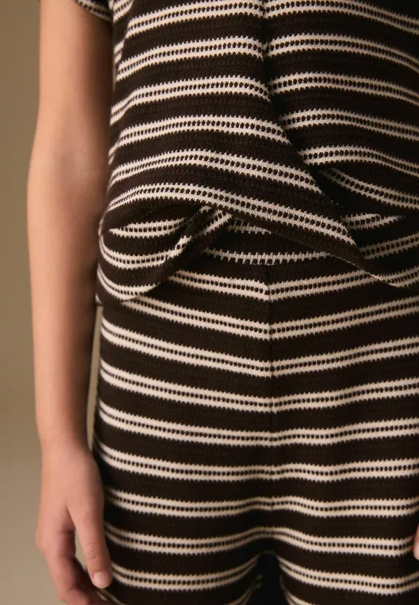 Комплект из топа и брюк с полосками Regular fit wrap top and wide leg set Next, chocolate brown stripe, коричневый/шоколадный — фото 3