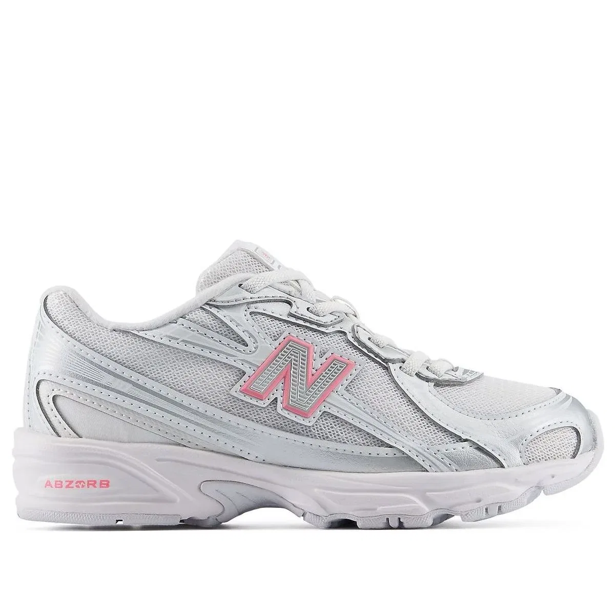 Детские кроссовки с сетчатым верхом 740 Bungee Lace 'Silver Metallic Signal Pink' New Balance, Silver Metallic / Signal Pink — фото 2