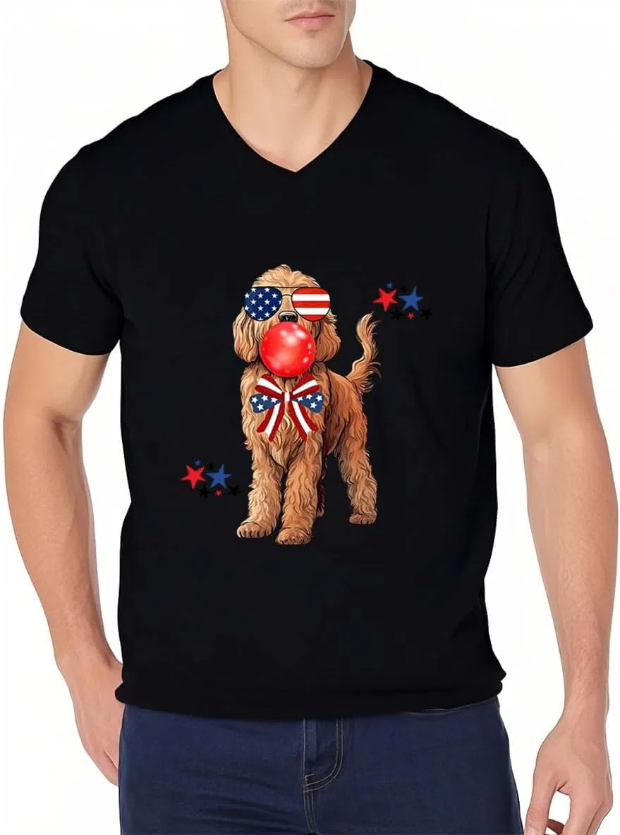 Футболка с принтом Goldendoodle 4th of July, Black — фото 2