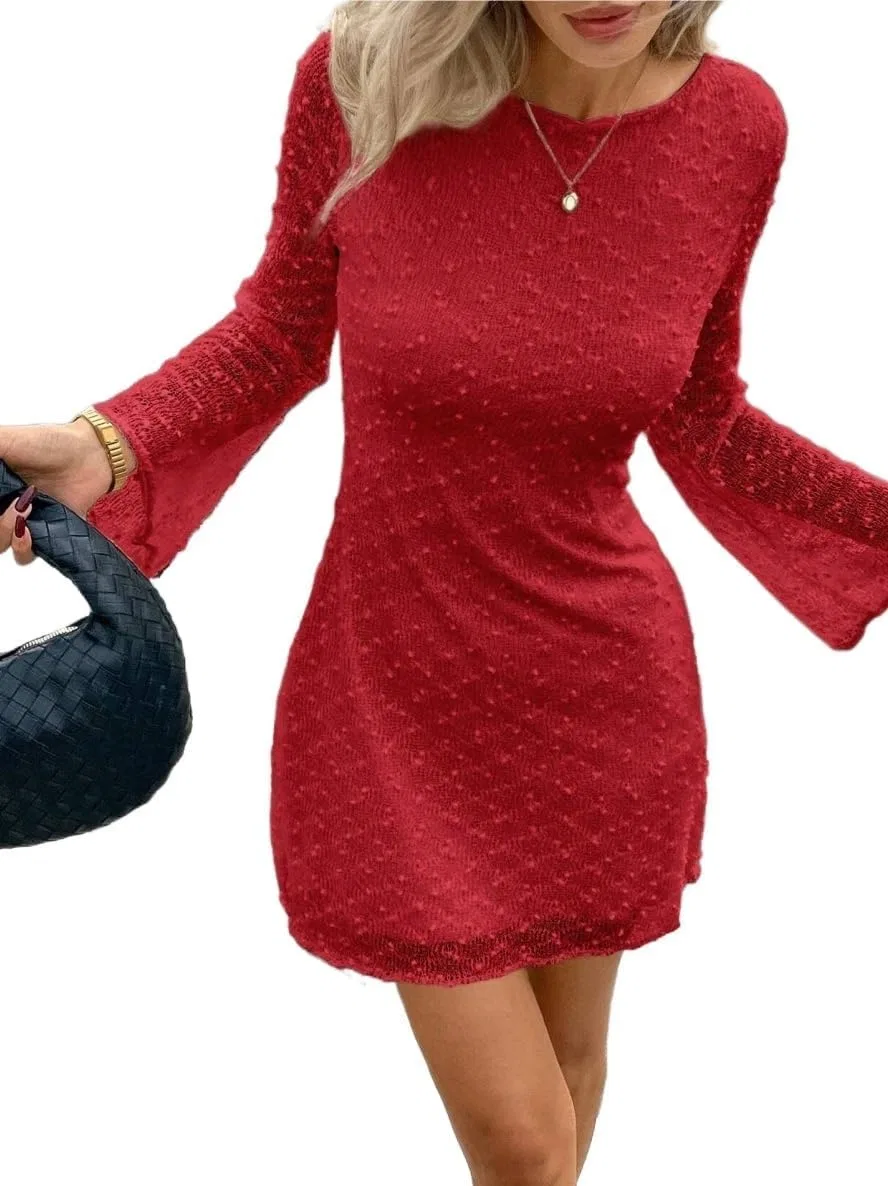 Женское мини-платье с длинным рукавом, Red
