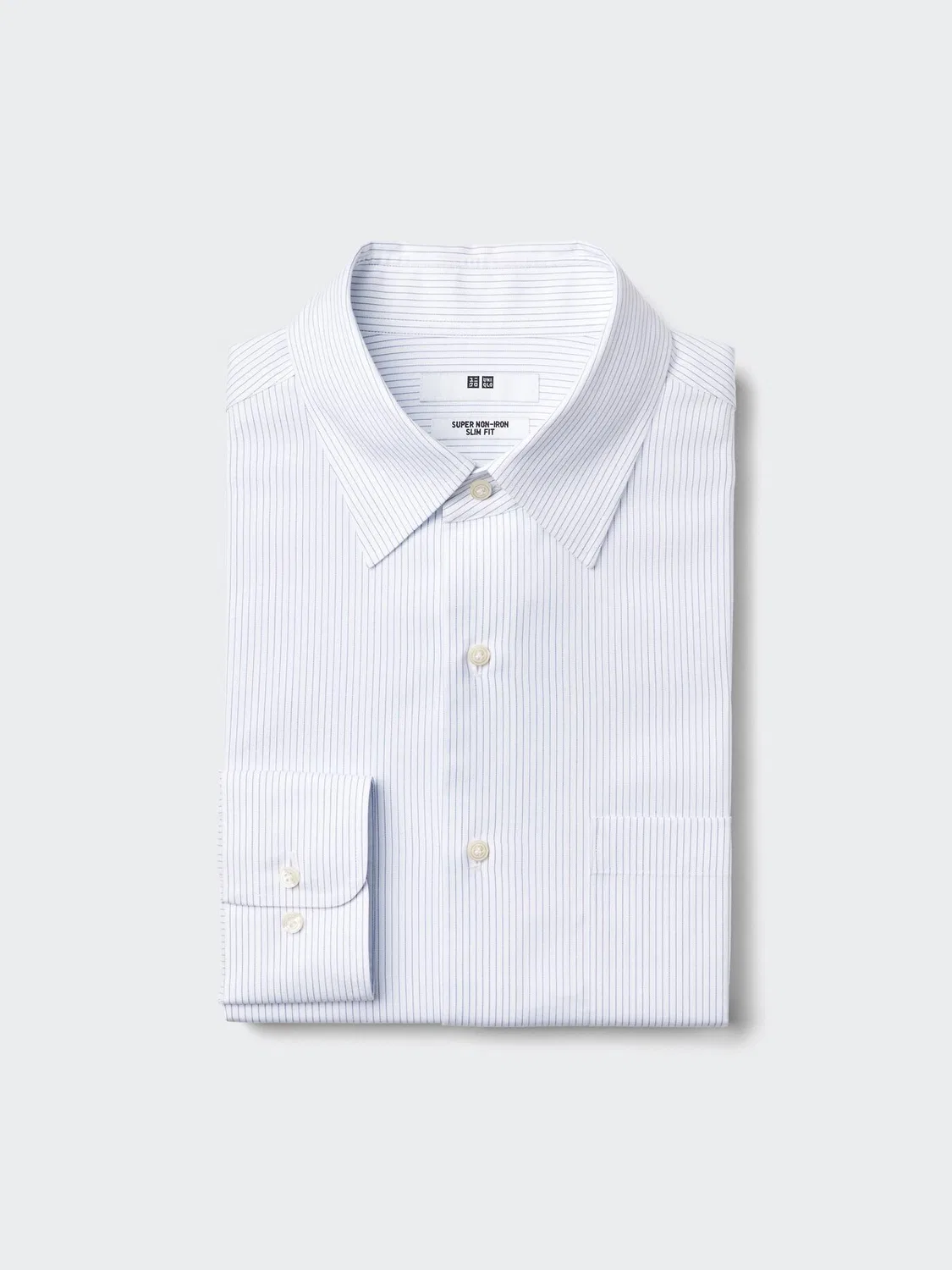 Рубашка Uniqlo, приталенная, в полоску, с длинными рукавами, синяя