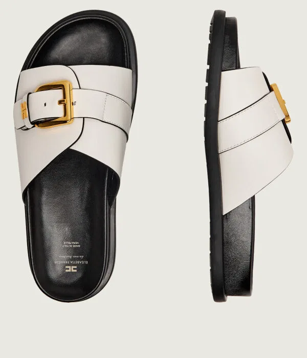Детские сланцы из кожи Elisabetta Franchi, Écru — фото 3