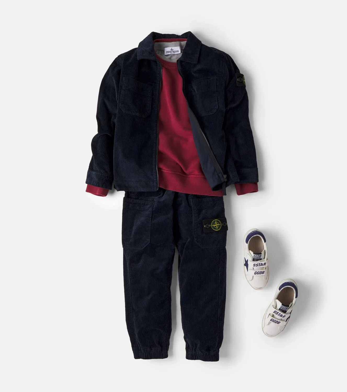 Брюки из вельвета с эластичным поясом Stone Island Junior, синий — фото 2