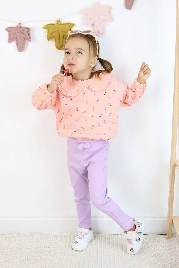 Детский комплект из футера для девочек с принтом Harika Kids, Pink — фото 3