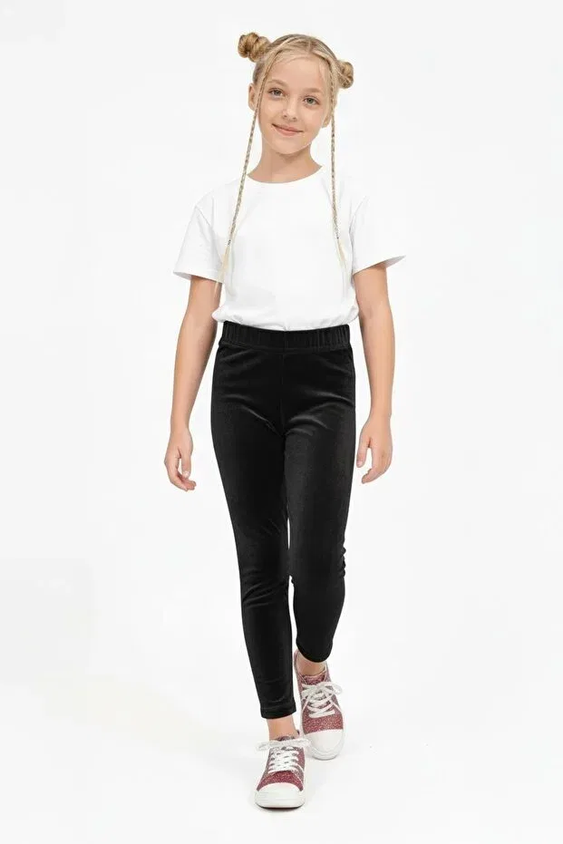 Детские леггинсы для девочек текстурированные Shiny Textured Velvet Tights with Fleece Inside Perendi, Черный