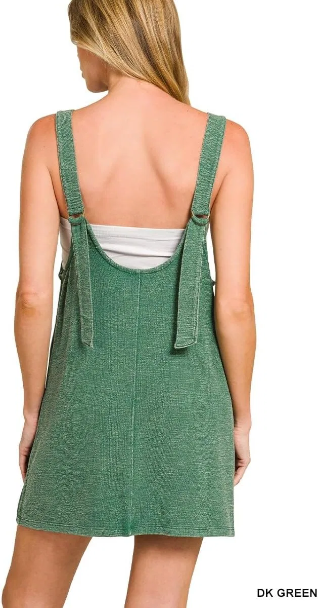 Женское платье-комбинезон с регулируемыми бретелями Washed Slub Adjustable Strap Overall Dress, Green — фото 4