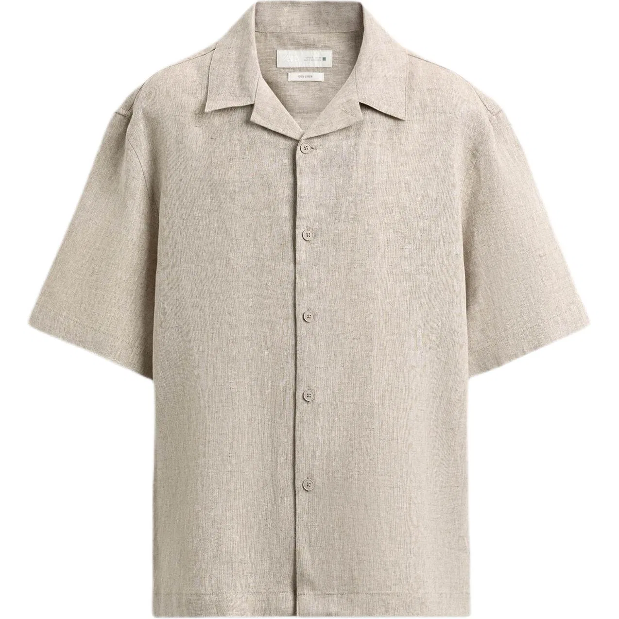 Мужская рубашка с кубинским воротником, Beige, ZARA