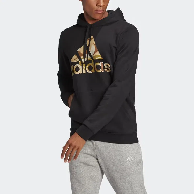 Худи с камуфляжным принтом и логотипом Adidas, черный