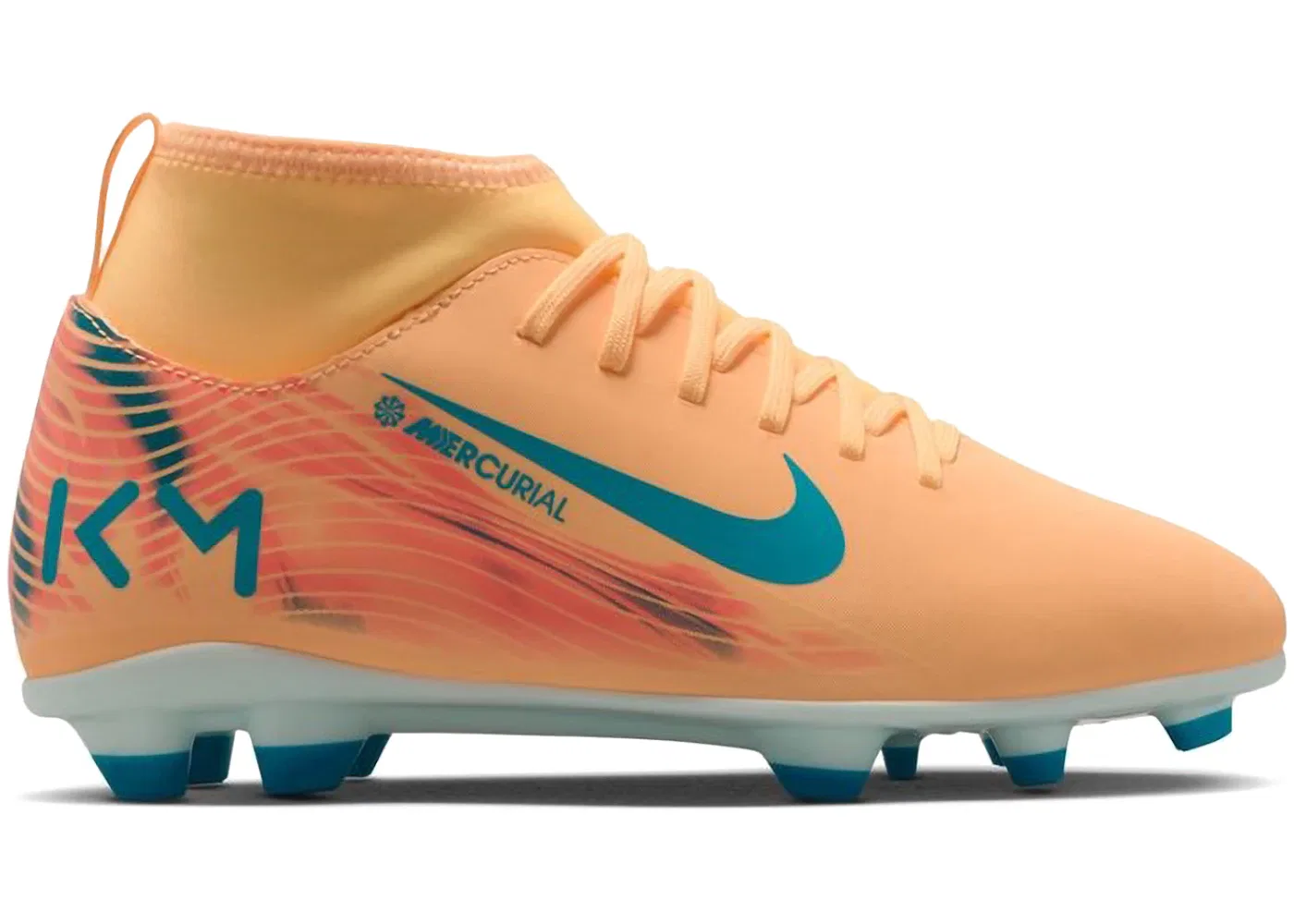 Детские бутсы с длинным рукавом Nike Zoom Mercurial Superfly 10 Club MG Kylian Mbappé Nike, Melon Tint/Igloo/Neo Turquoise