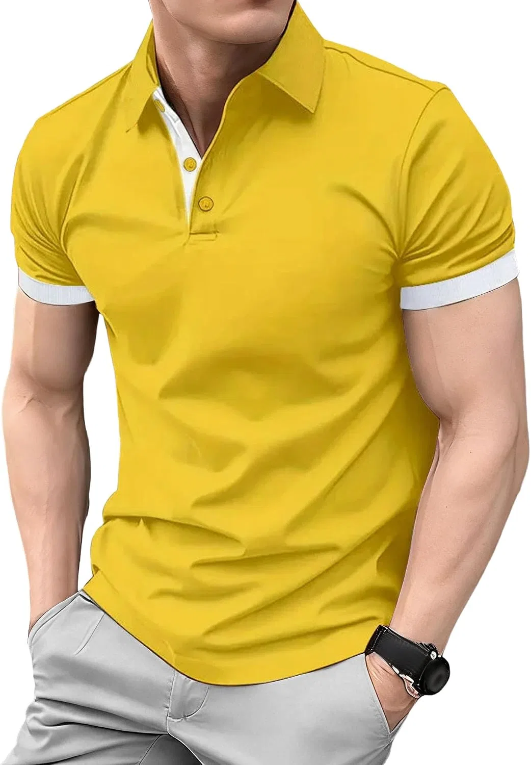 Мужское поло с коротким рукавом, Slim Fit, жёлтый