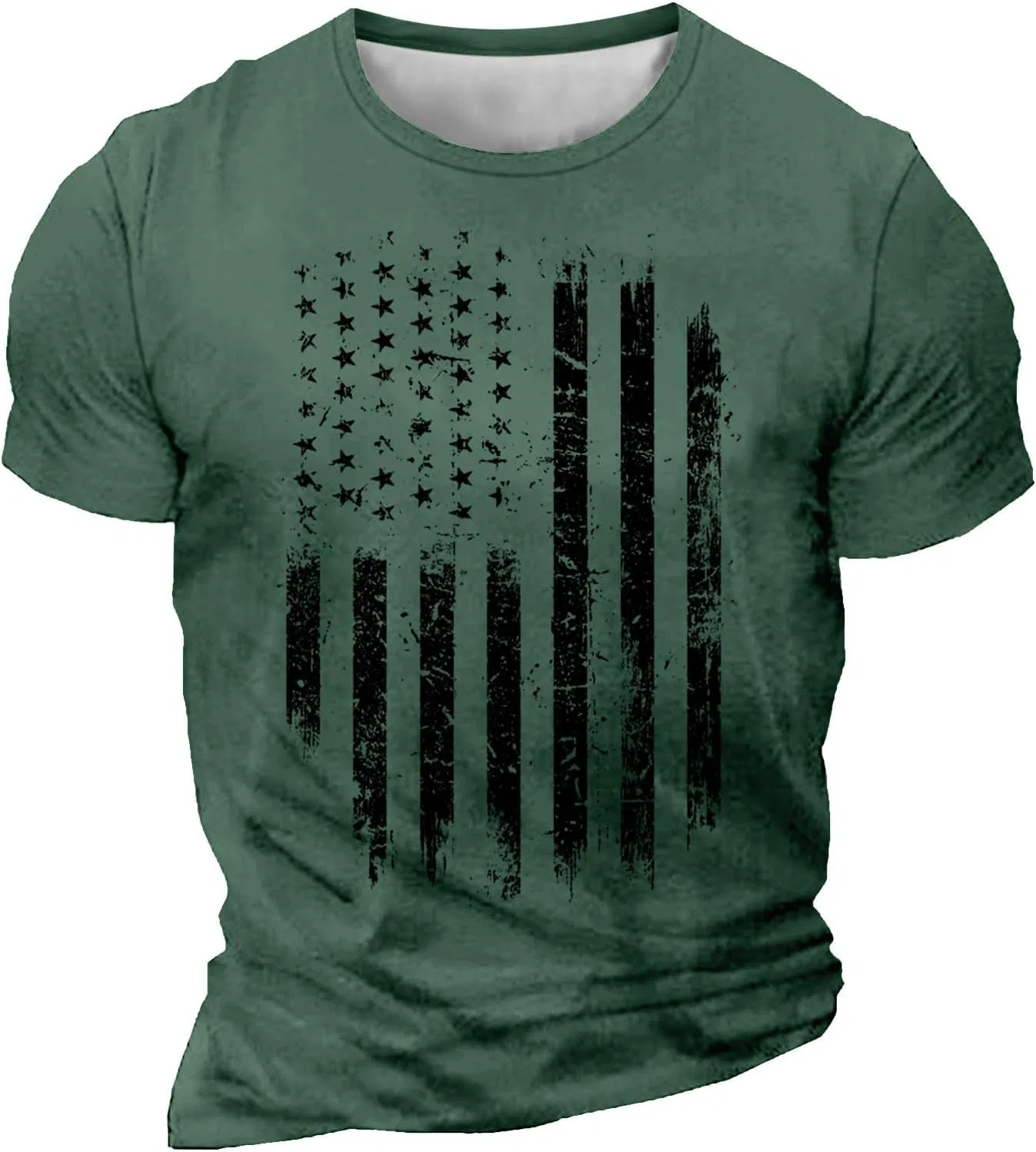Мужская футболка с американским флагом облегающая, Army Green
