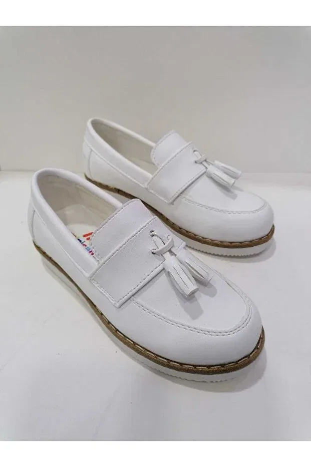 Детские туфли для мальчиков без шнуровки Tasseled loafer Özgür Kids, White