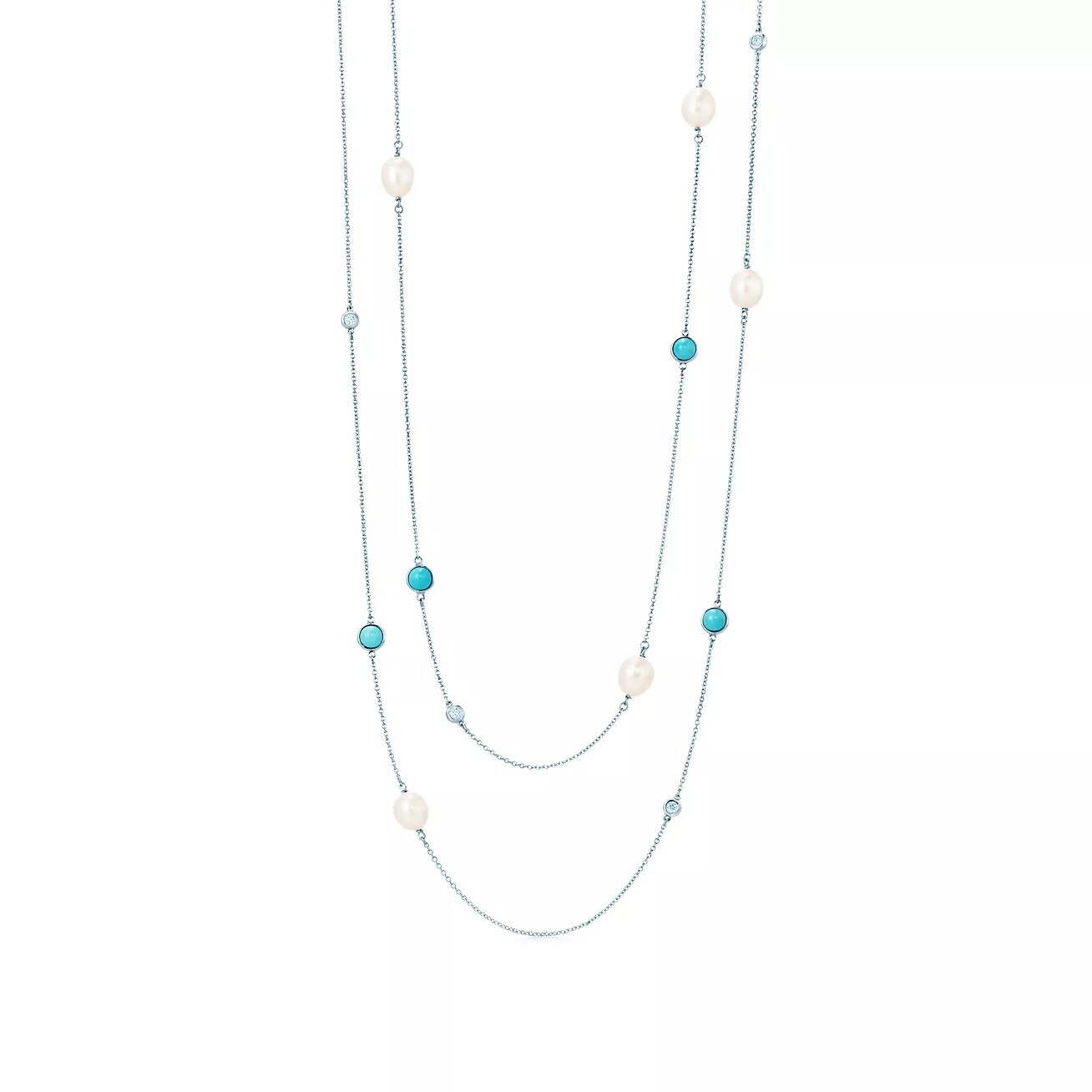 

Колье Tiffany & Co. x Elsa Peretti Color By The Yard, серебро/бирюза/жемчуг/бриллианты