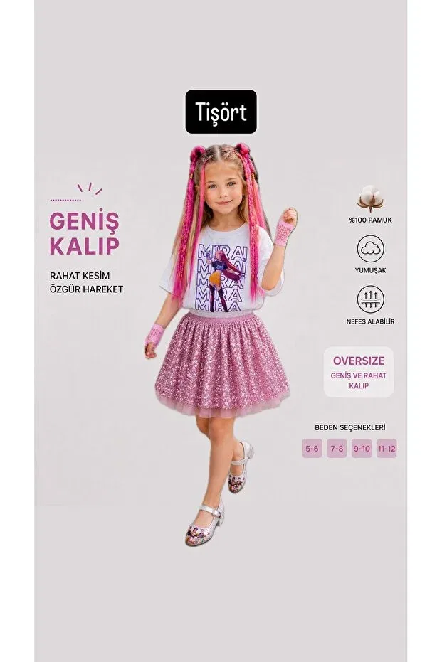 Детская футболка для девочек с принтом Kpop Mira Printed T-Shirt Huntrix, Bemora Kids, Multicolor