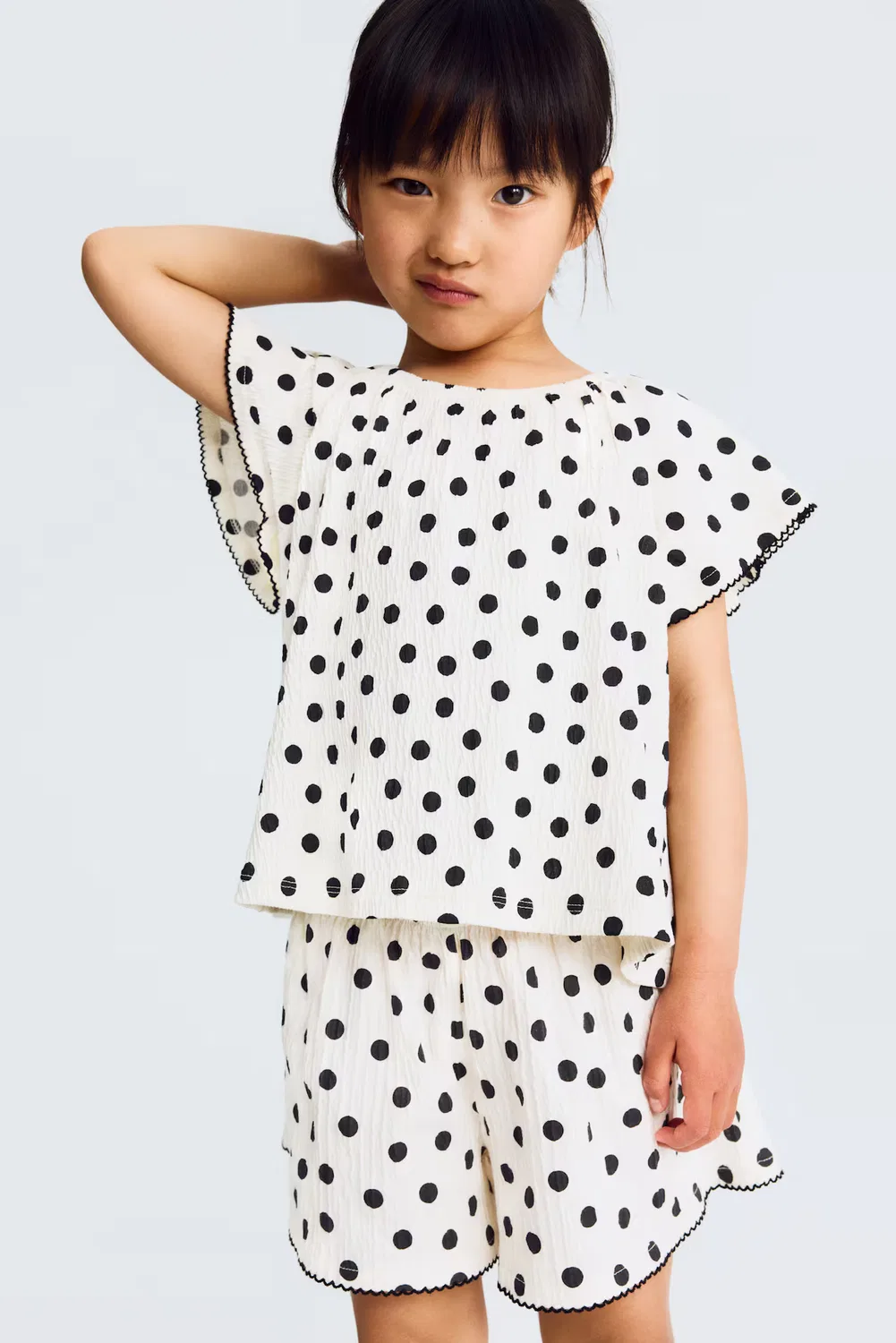 Шорты с принтом из хлопкового трикотажа H&M, Cremefarben/Polka Dots — фото 2