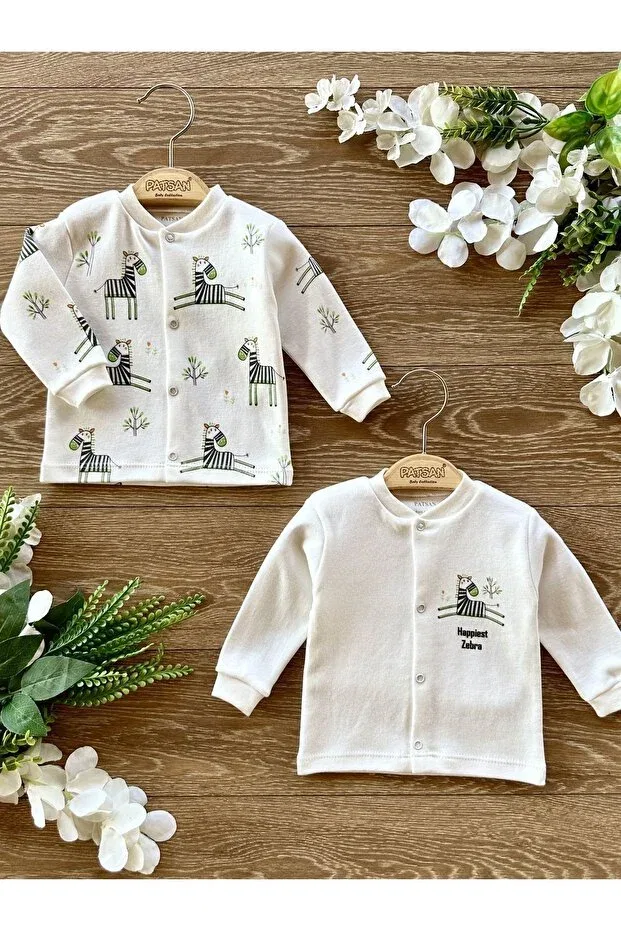Детский кардиган-комплект из 2 предметов с принтом Organic cotton 2-piece baby top cardigan set zebra Patsan, Ecru